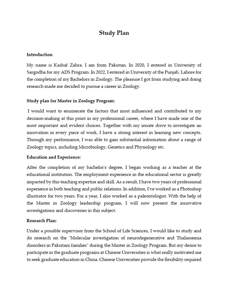 Master’s Study Plan in Zoology | PDF | China | World Politics