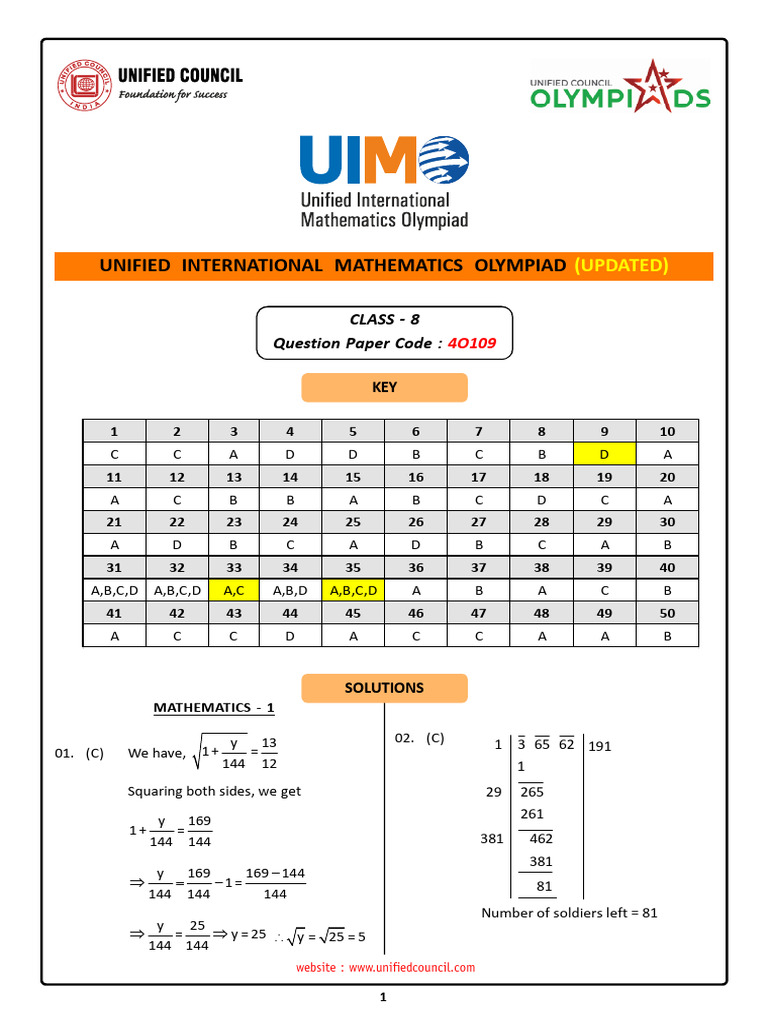 CL - 8 - UIMO-2024-Paper-4O109 Key-Updated | PDF | Mathematics
