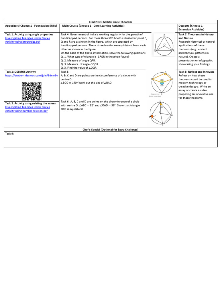 Circle Theorem Learning Activities | PDF | Circle | Angle