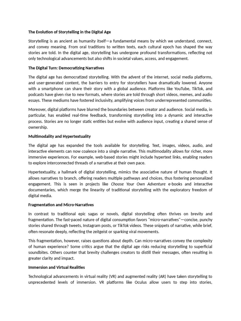 Digital Storytelling: Evolution and Impact | PDF | Virtual Reality ...