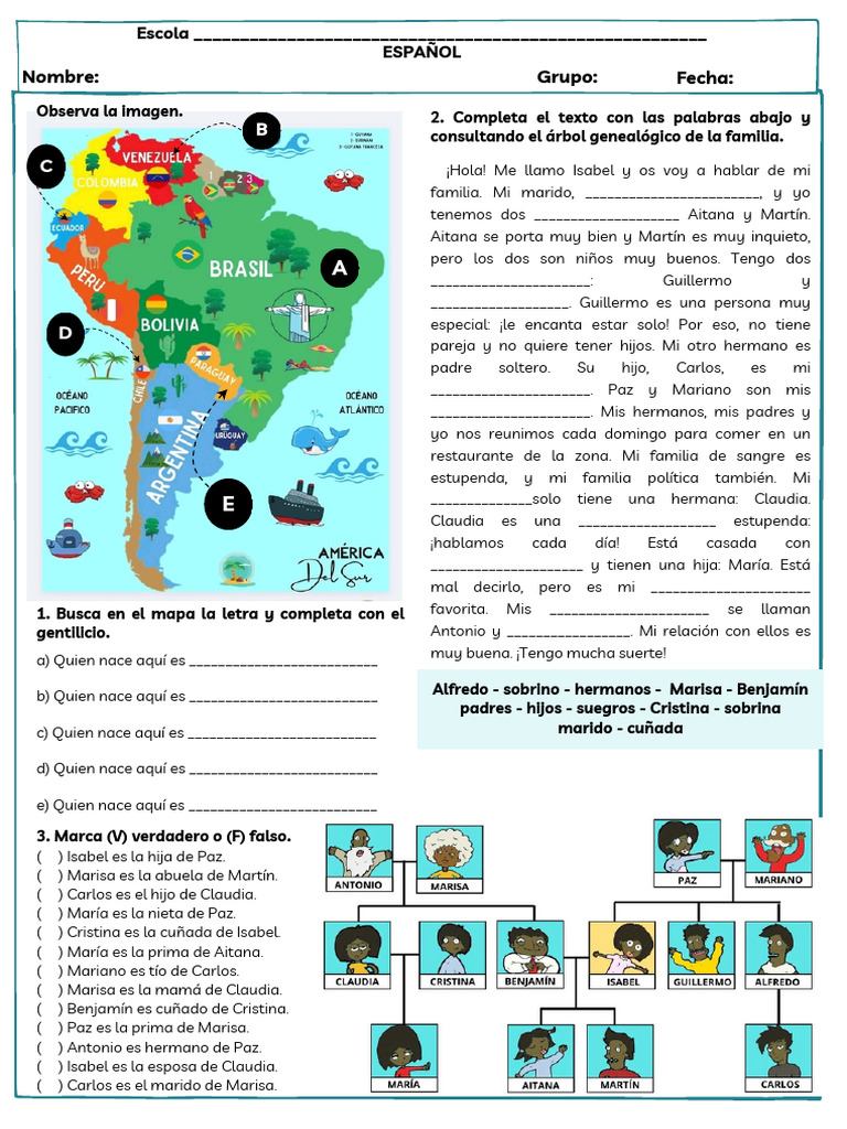 Actividades de interpretación familiar en español | PDF