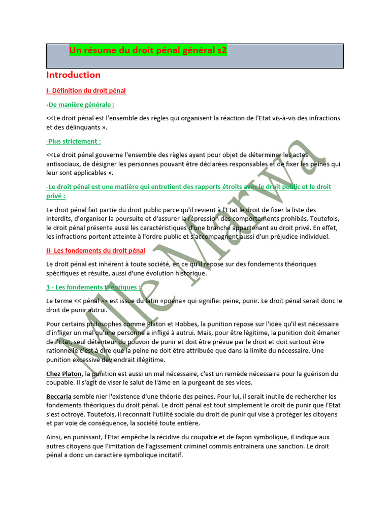 Résumé du droit pénal général | PDF | Crimes | Crime et violence