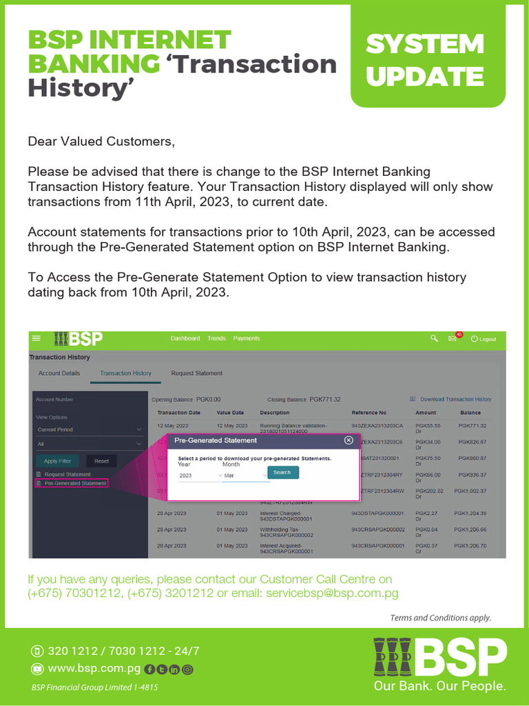 BSP Internet Banking Update: Transaction History | PDF