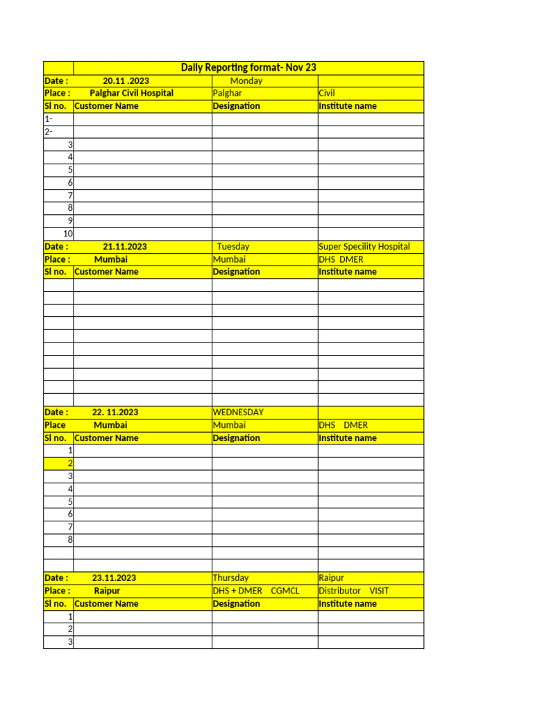 Daily Reporting Format for November 2023 | PDF