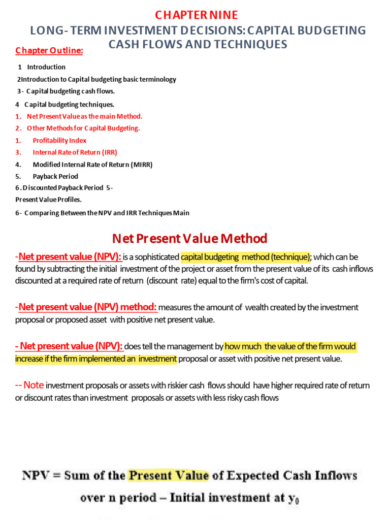 Capital Budgeting Techniques Explained | PDF | Capital Budgeting | Net ...