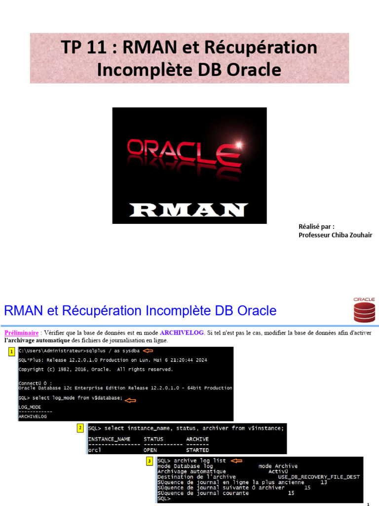 RMAN : Récupération d'un Tablespace Oracle | PDF | Base de données ...
