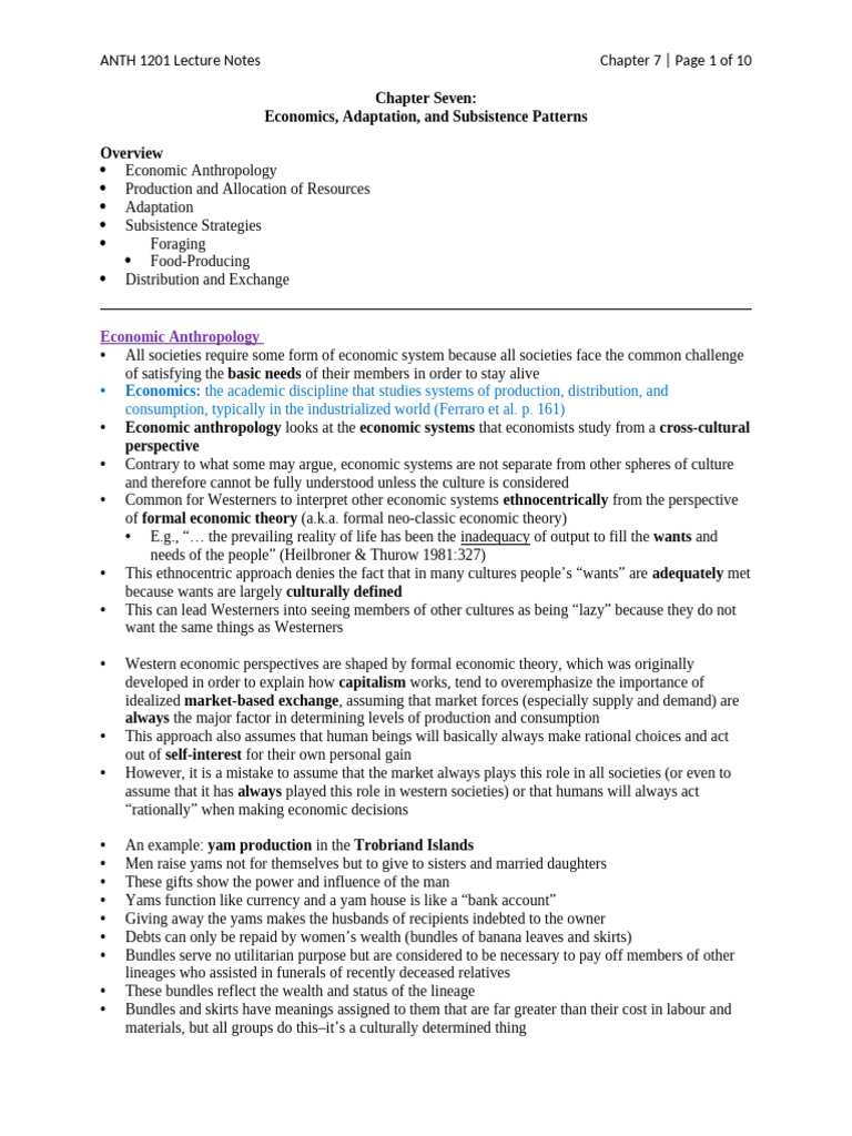 ANTH 1201 Chapter 07 Notes | PDF | Agriculture | Hunter Gatherer