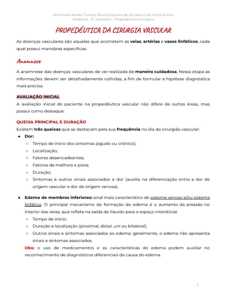 Propedêutica em Cirurgia Vascular | PDF | Edema | Isquemia