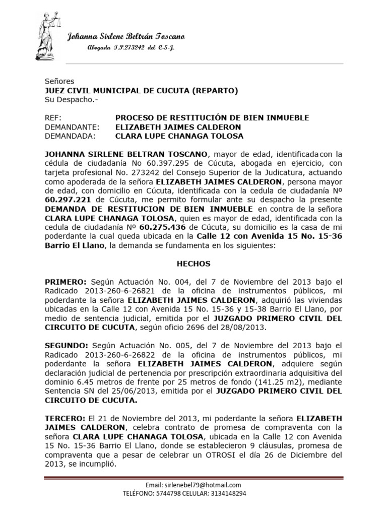 Demanda de Restitución de Inmueble | PDF | Ley común | Ley Pública