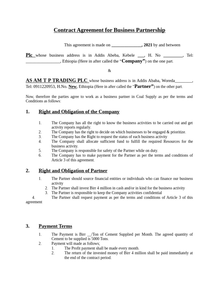 Business Partnership Agreement Details | PDF | Breach Of Contract ...