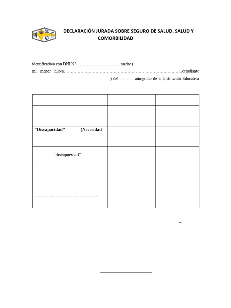 Declaracion Jurada Sobre Seguro de Salud Salud y Comorbilidad | PDF
