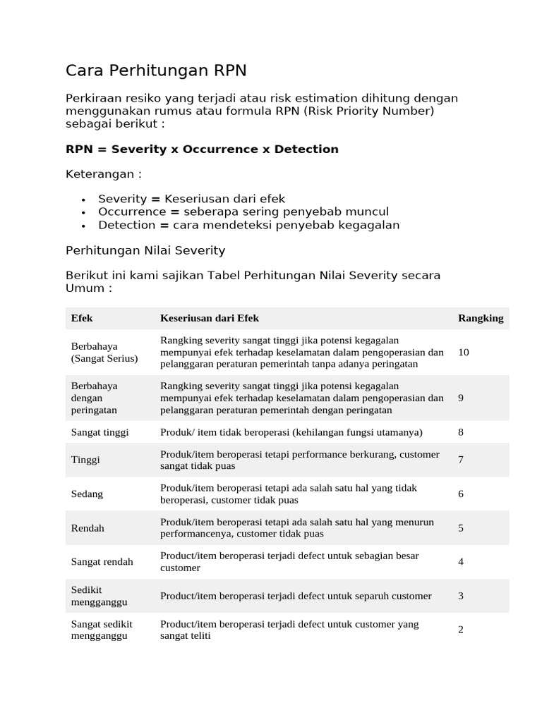 Perhitungan RPN dalam FMEA | PDF