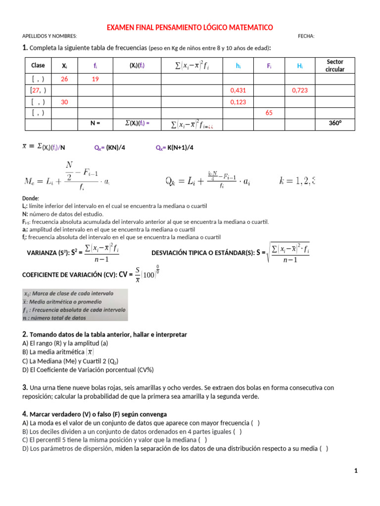 Examen Final PLM | PDF | Mediana | Media