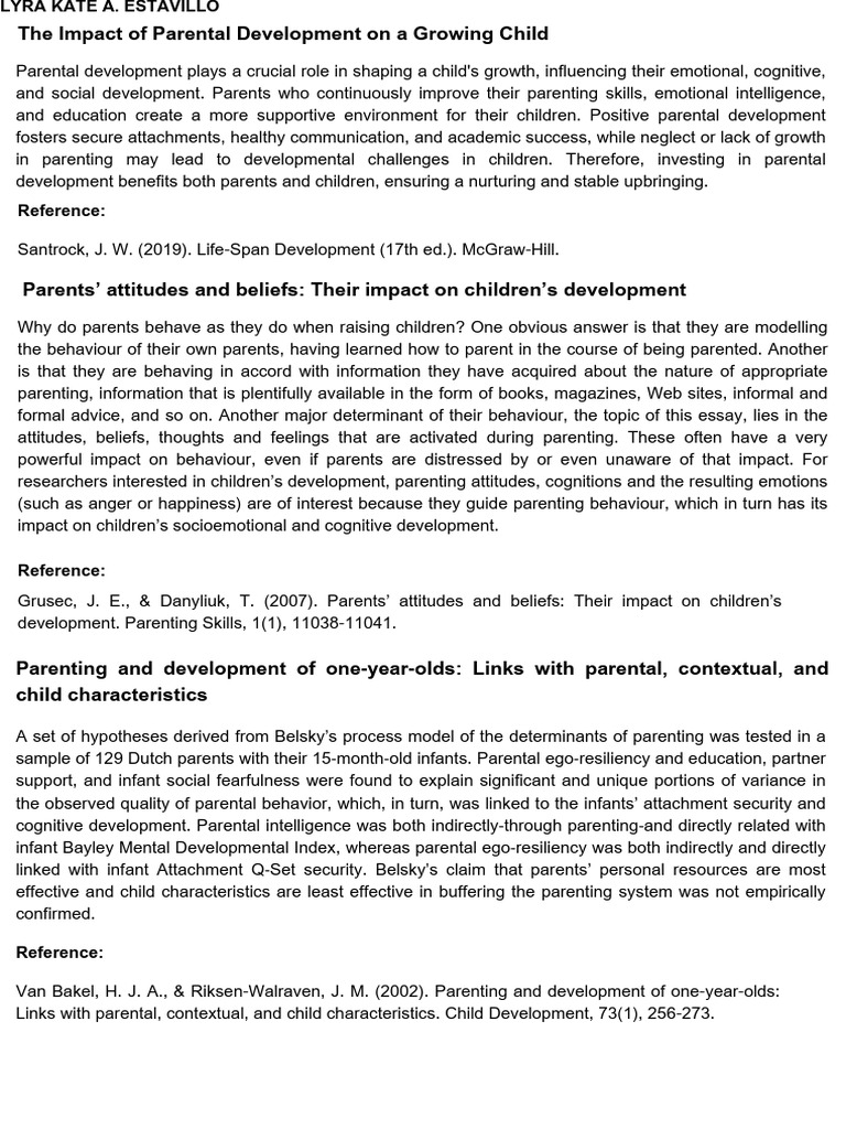 The Impact of Parental Development On A Growing | PDF | Parenting ...