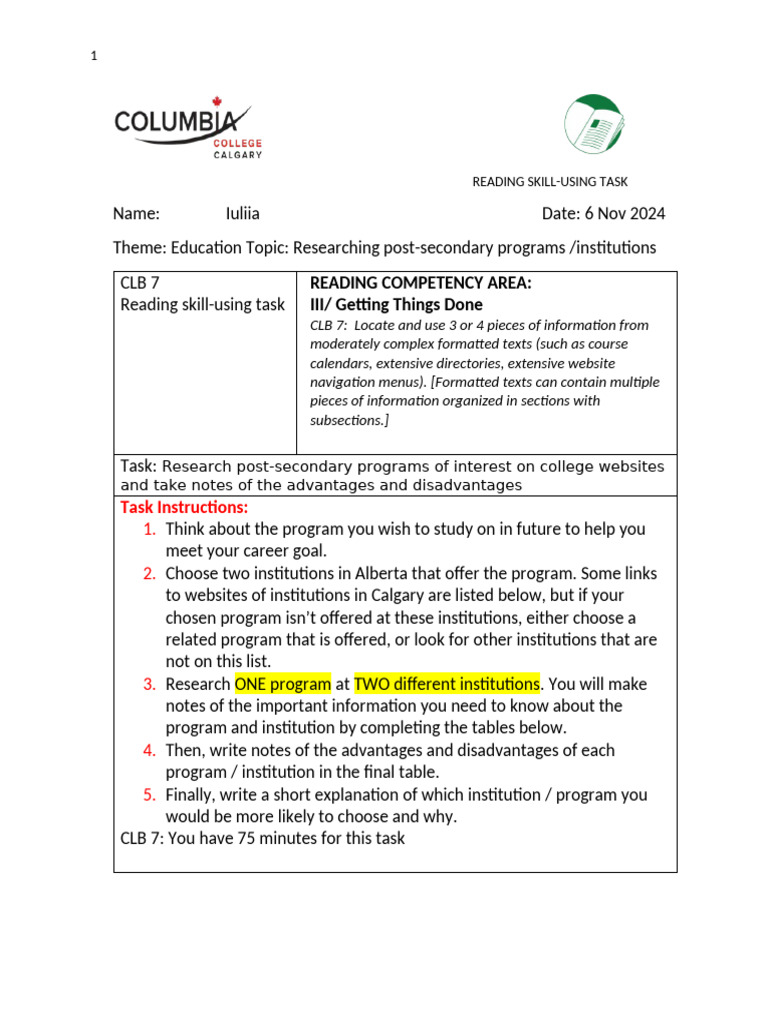 CLB 7 RSUT III Research Colleges and Programs | PDF | Project ...
