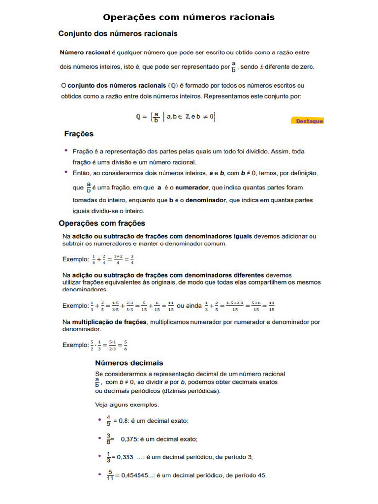 Operações Com Números Racionais | PDF