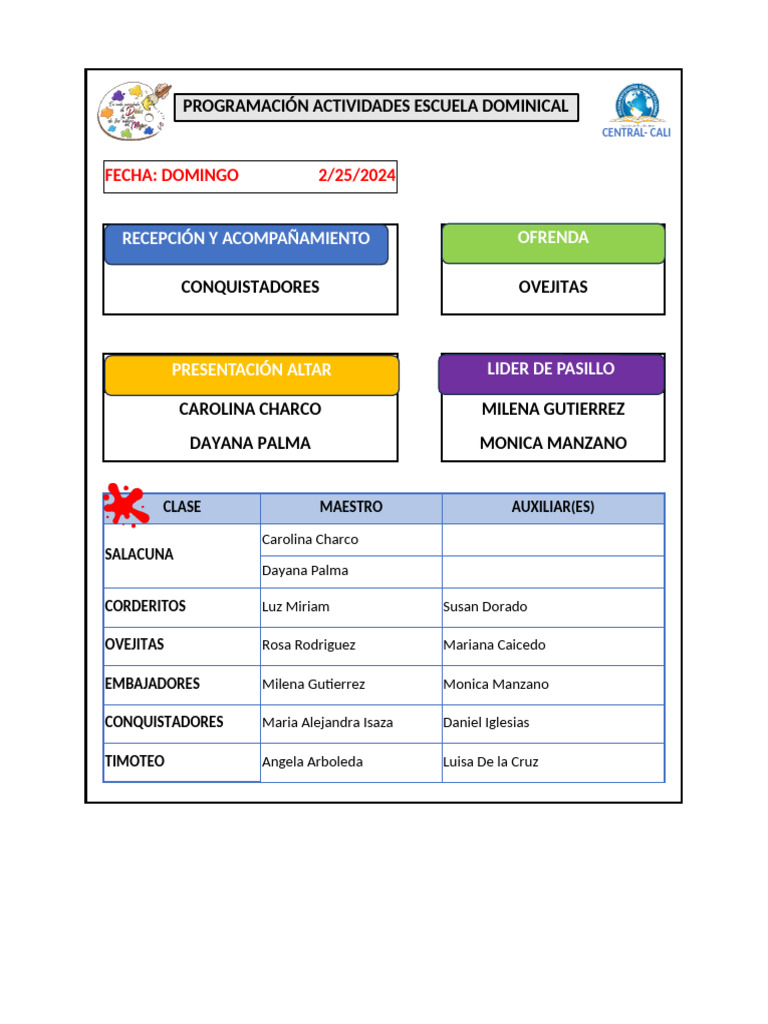 Programa Escuela Dominical Cali | PDF