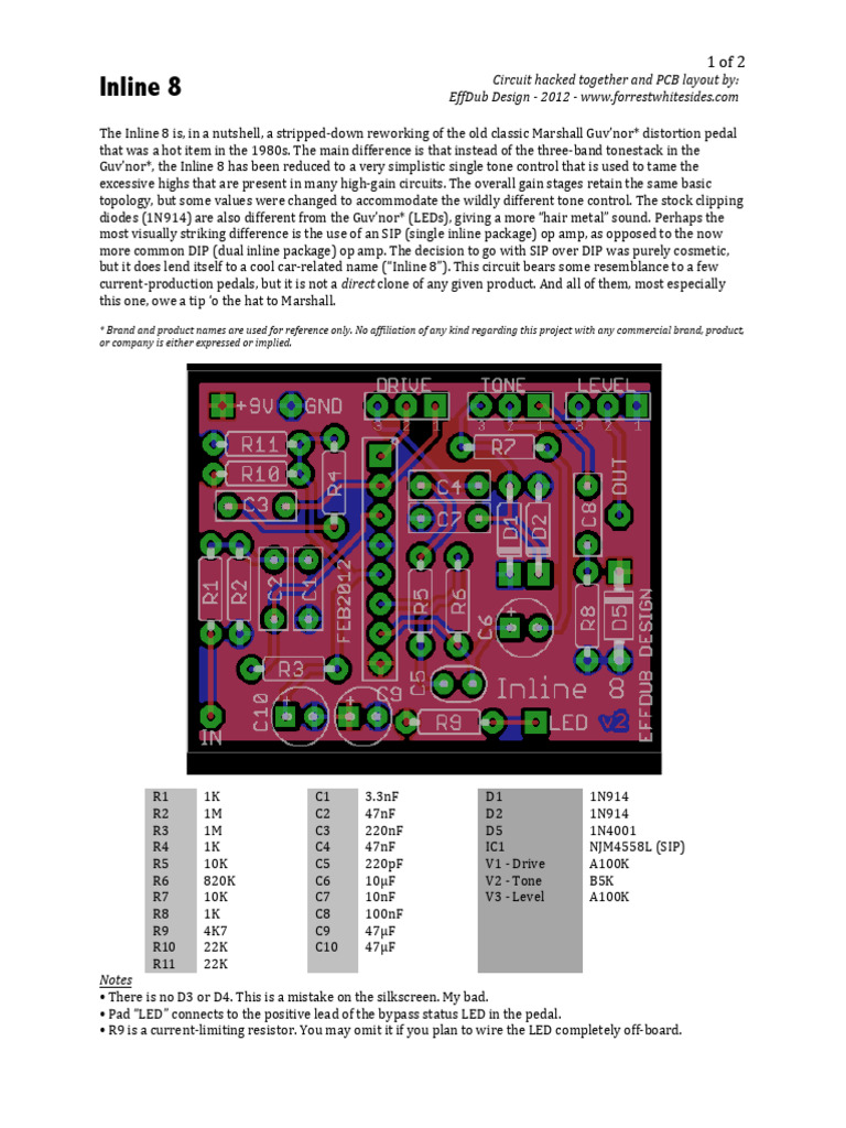 Inline 8 Distortion Pedal Overview | PDF | Switch | Electronic Circuits