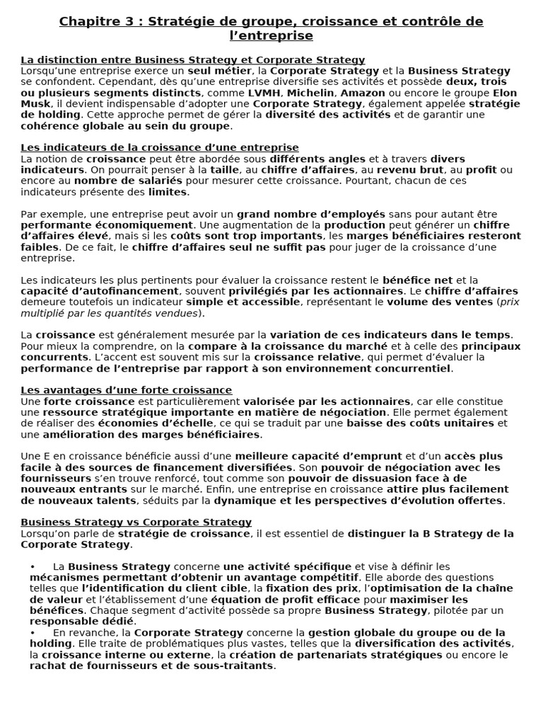 Stratégies de croissance en entreprise | PDF | Business | Fusions et ...