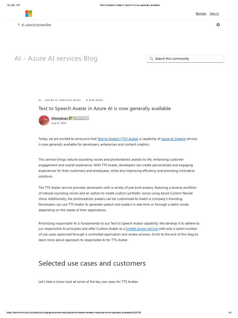 Text To Speech Avatar in Azure AI Is Now Generally Available | PDF ...