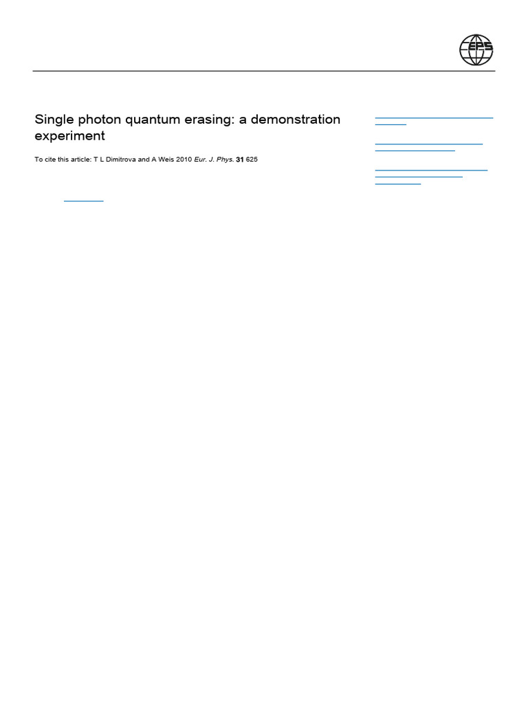 Single Photon Quantum Erasing Experiment | PDF | Interferometry ...