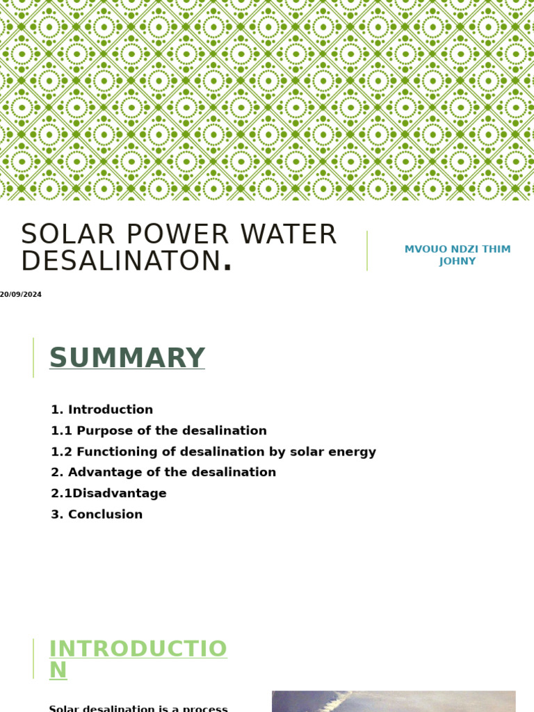 Solar Desalination for Freshwater | PDF | Desalination | Water