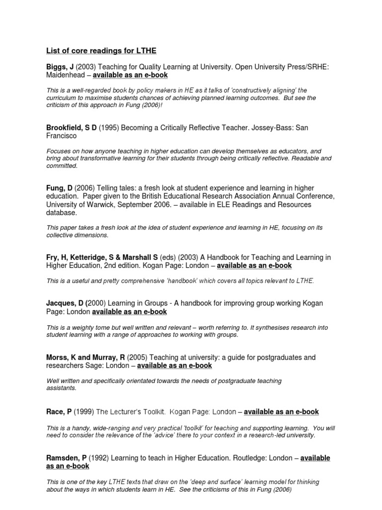 Core Readings for LTHE Program | PDF | Language Arts & Discipline ...