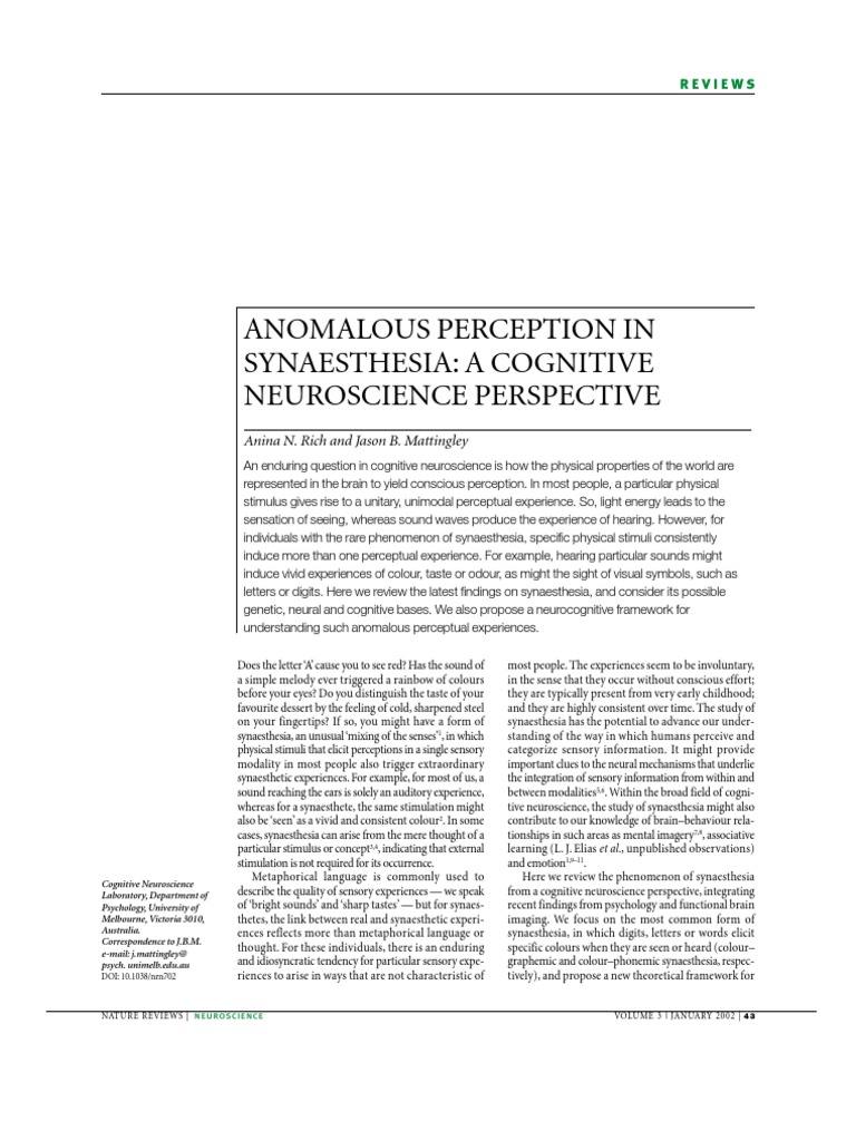 Anomalous Perception in Synaesthesia: A Cognitive Neuroscience ...
