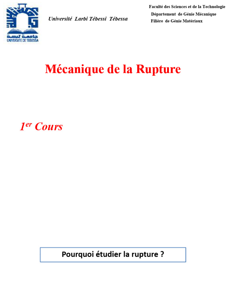 1er Cours Mécanique de Rupture | PDF | Fragilité | Mécanique des fractures