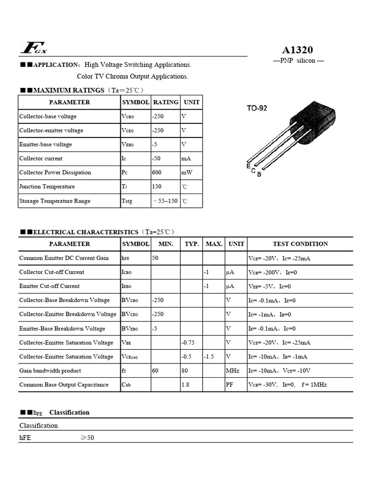 A1320 Silicon Transistor Specifications | PDF