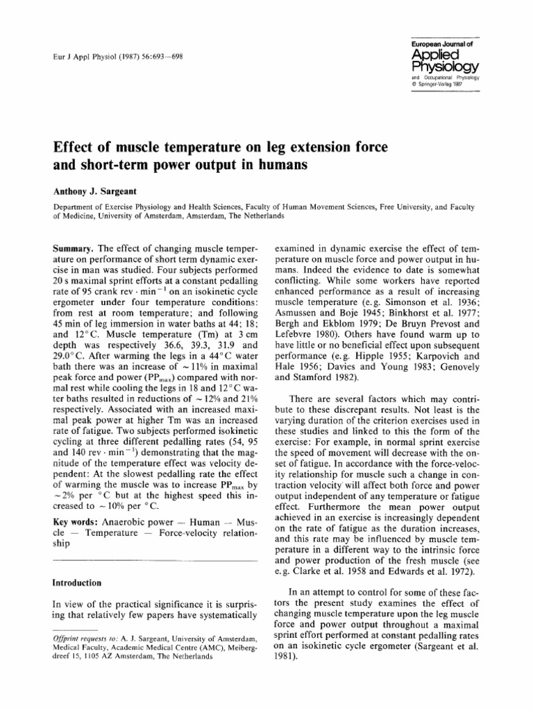 Muscle Temperature's Impact on Power Output | PDF | Skeletal Muscle