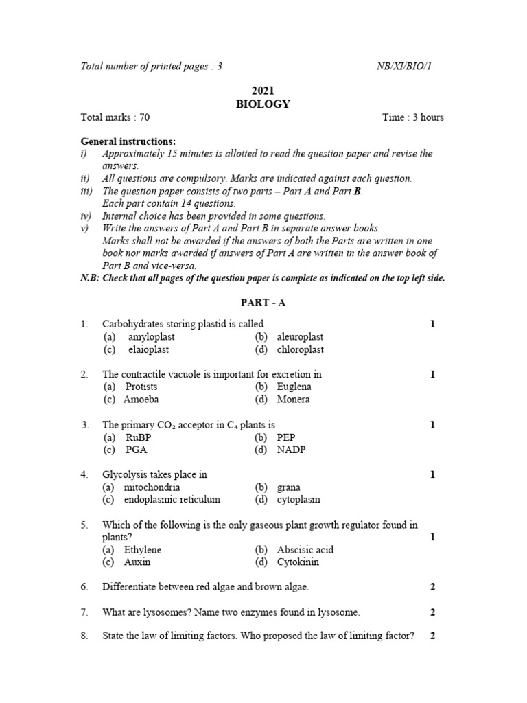 Biology Exam Question Paper 2021 | PDF | Diabetes | Pancreas