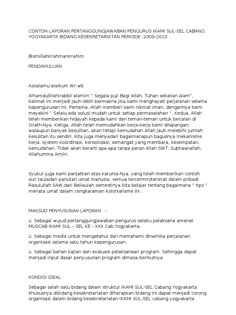 Contoh Laporan Pertanggungjawaban Pengurus Ikami Sul