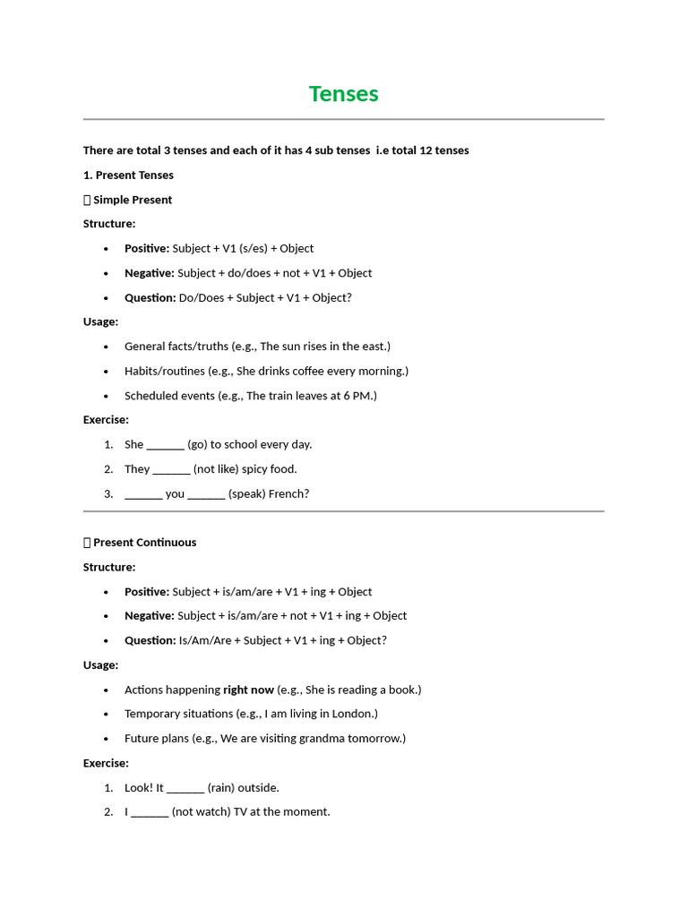 Understanding English Tenses Explained | PDF | Grammatical Tense ...