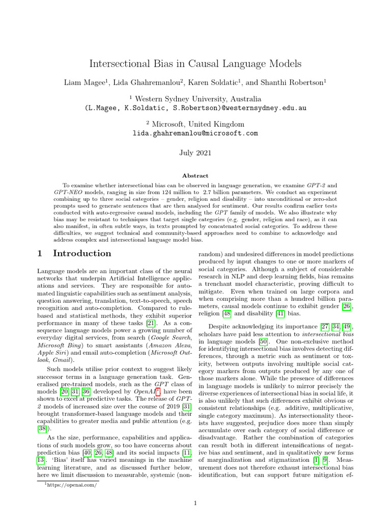 Intersectional Bias in GPT Models | PDF