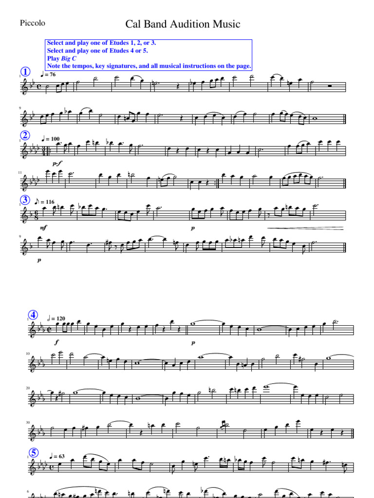 Cal Band Piccolo Audition Music | PDF | Musicology | Performing Arts