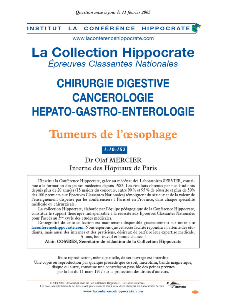 Diagnostic des tumeurs de l'œsophage PDF Cancer de l'œsophage Cancer — free download