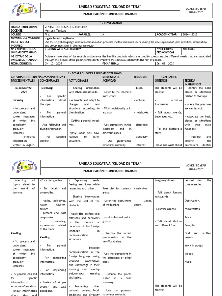 Plan Second Unit 1ST Vit | PDF | Information | Linguistics