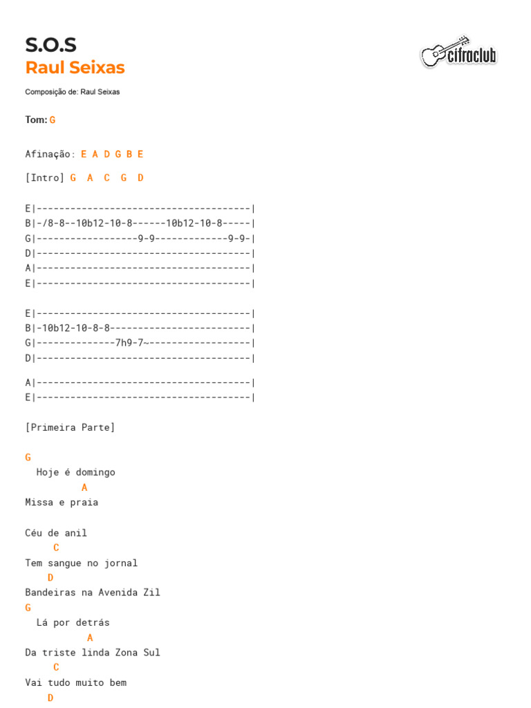 S.O.S de Raul Seixas: Letra e Acordes | PDF | Música gravada | Álbuns