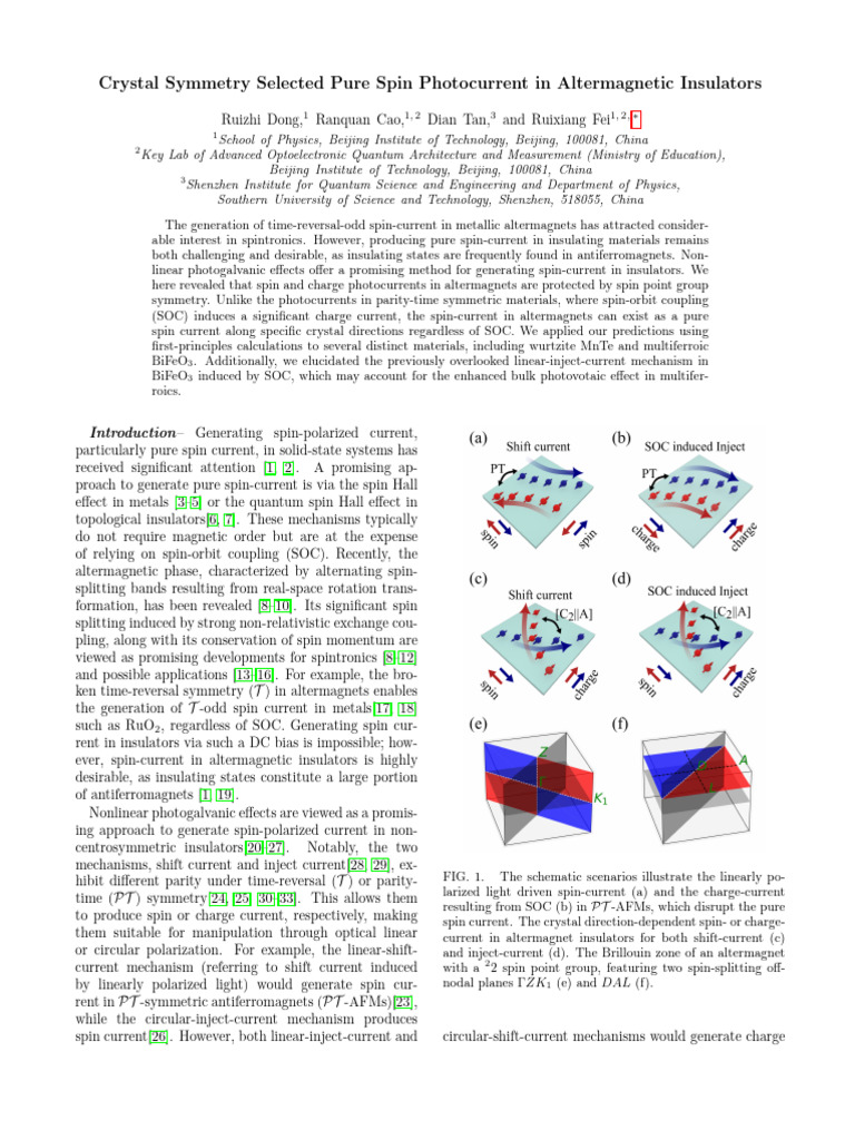 Pure Spin Photocurrent in Altermagnets | PDF | Spin (Physics) | Rotation