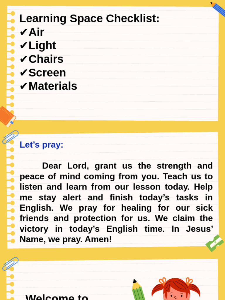 English Class Activities and Checklist | PDF