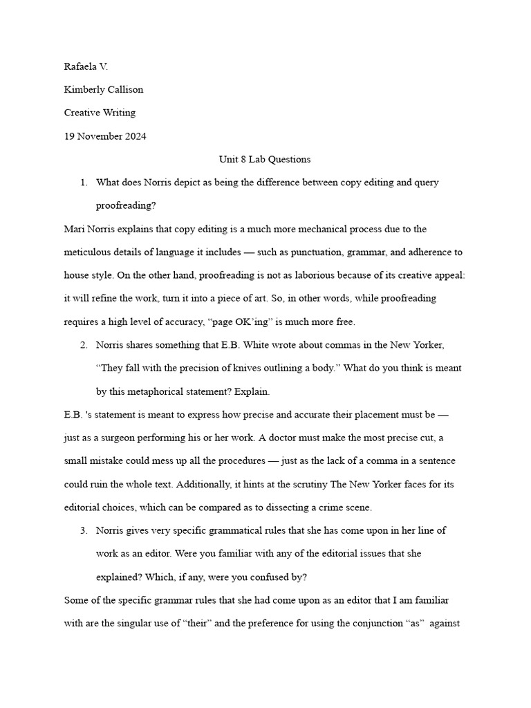 lab questions 8 | PDF | Proofreading | Editing