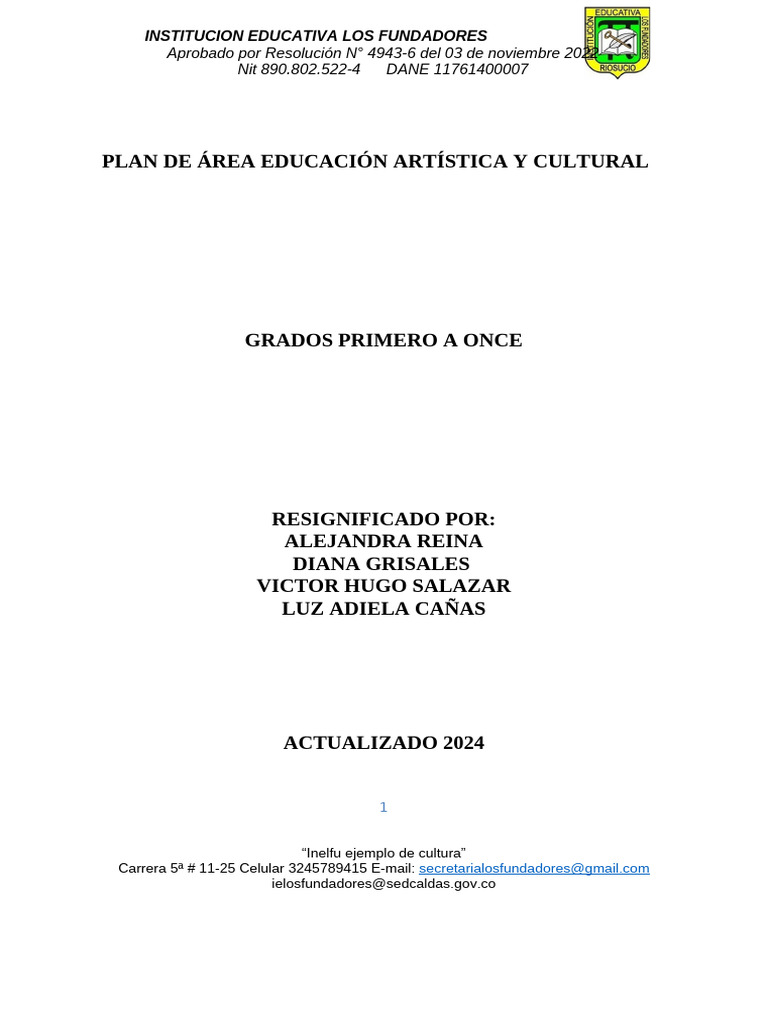 Plan de Educación Artística 2024 | PDF | Educación en artes visuales ...