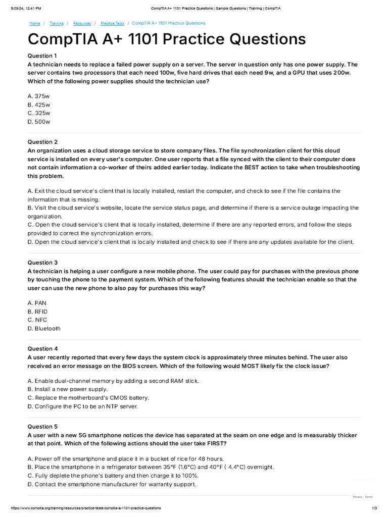 CompTIA A+ 1101 Practice Questions - Sample Questions - Training ...
