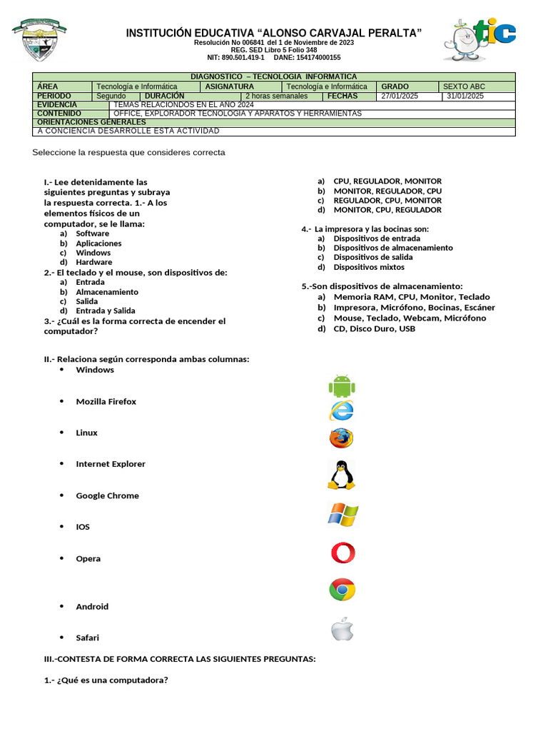 DIAGNOSTICO GRADO SEXTO | PDF | Hardware de la computadora | Microsoft ...