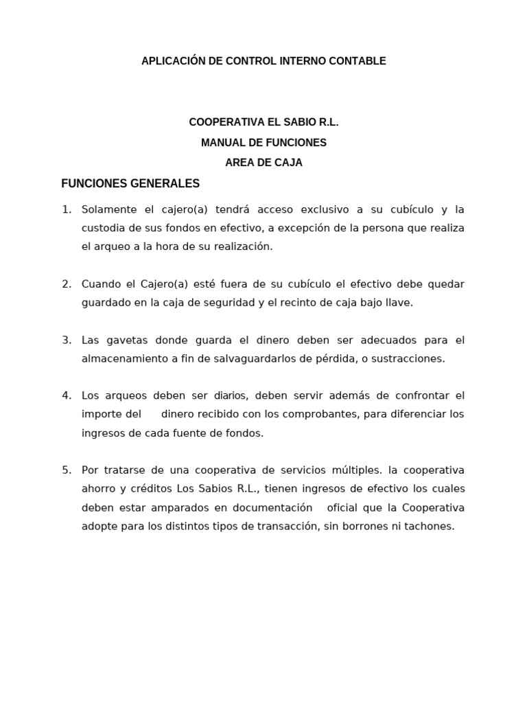 APLICACIÓN DE CONTROL INTERNO CONTABLE REAL | PDF | Contabilidad | Dinero