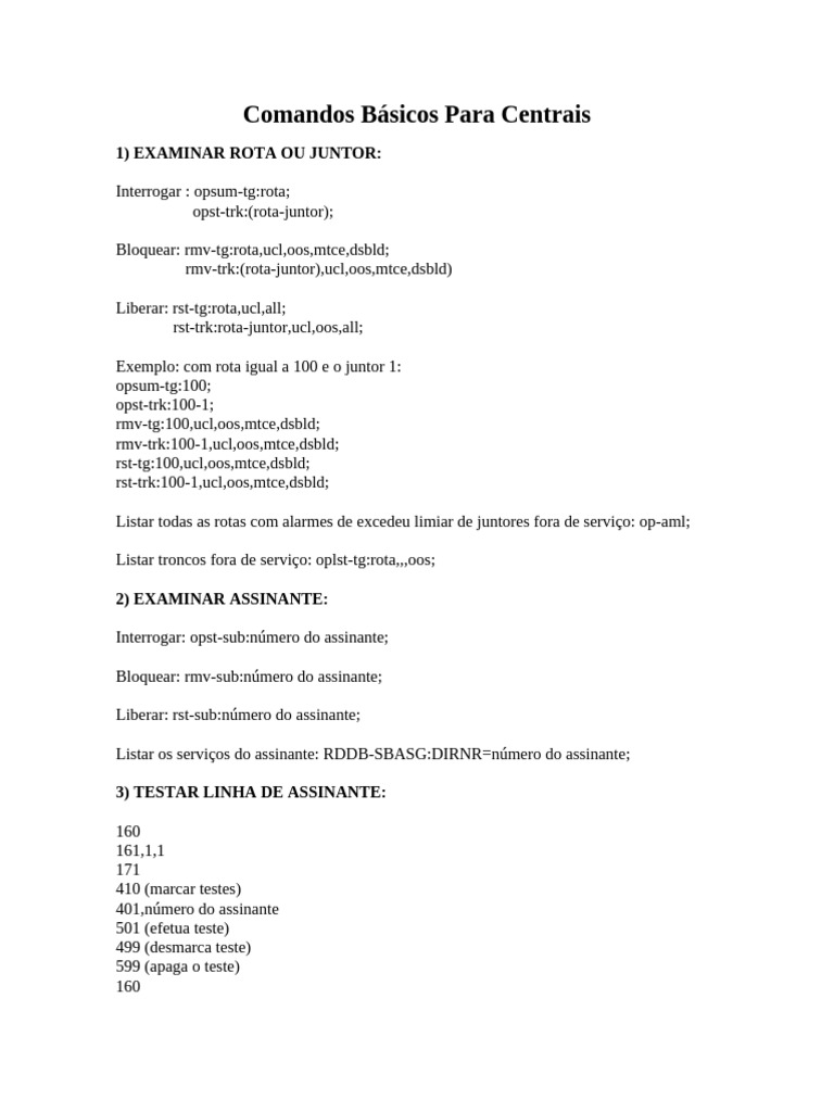 Comandos Basicos 5ESS | PDF | Telecomunicações | Tecnologia da ...