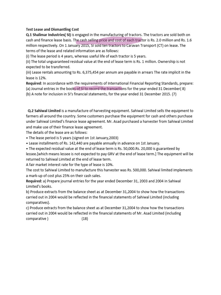 Test Lease Ad Dismantling Cost Test 8 | PDF | Lease | Business