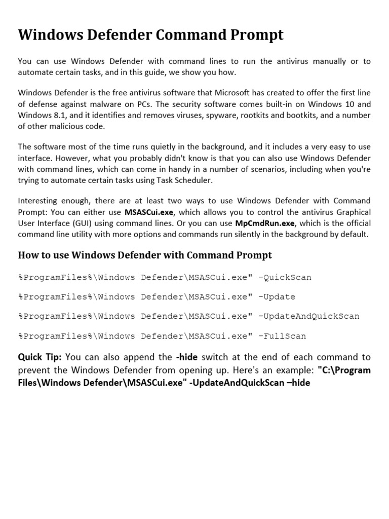 Windows Defender Command Line Guide | PDF