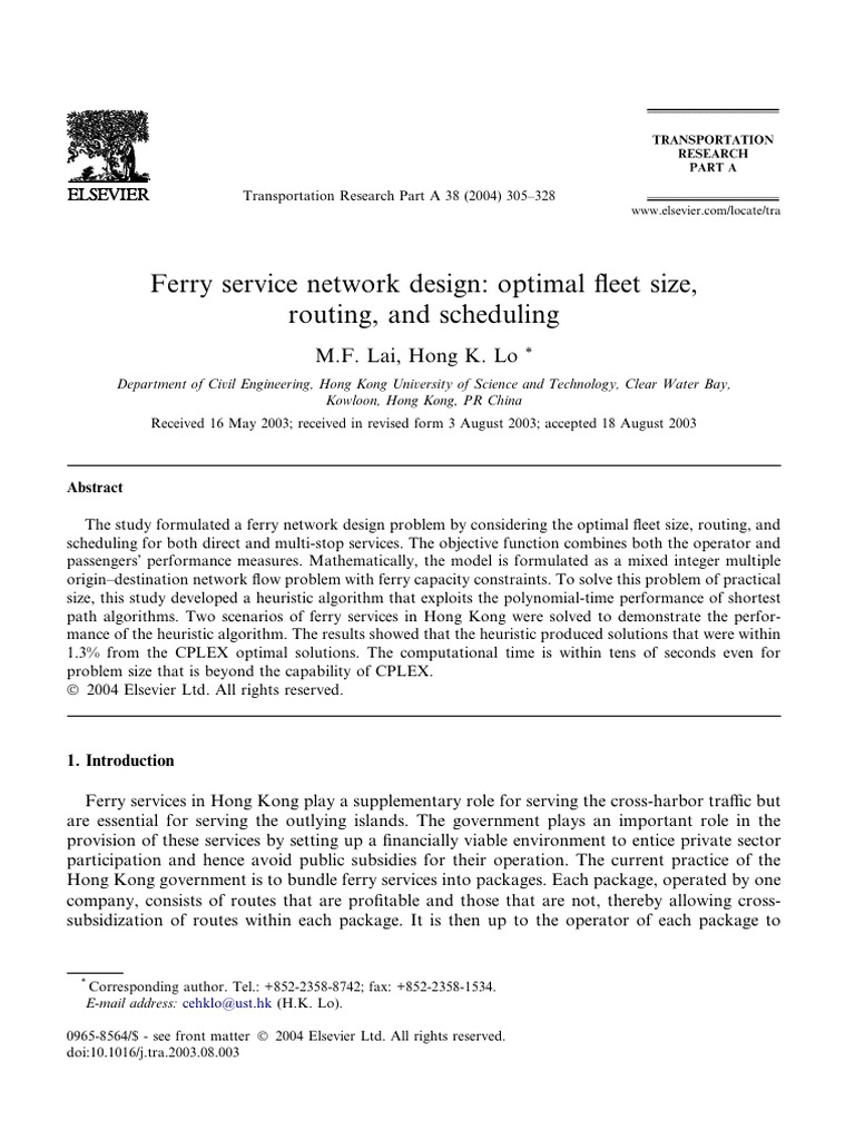 Ferry service network design- optimal fleet size, routing, and ...